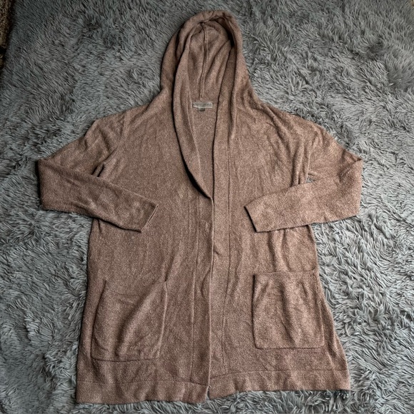 Barefoot Dreams Cardigan Cozy Chic Lite Womens Medium Taupe HoodedSoft Pockets